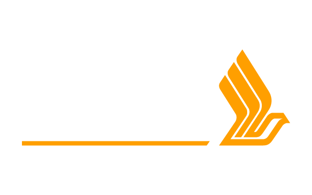 Singapore Airlines logo with white text and gold bird emblem on dark background