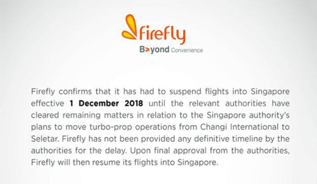 Firefly beyond convenience -message about the flight suspend