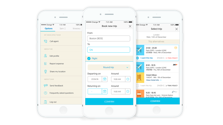 Sam travel app for business travellers