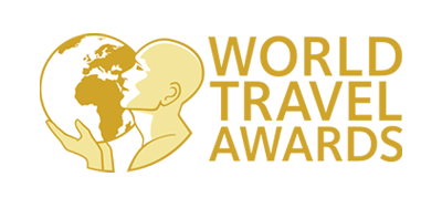 Gold World Travel Awards logo with globe and stylized human profile