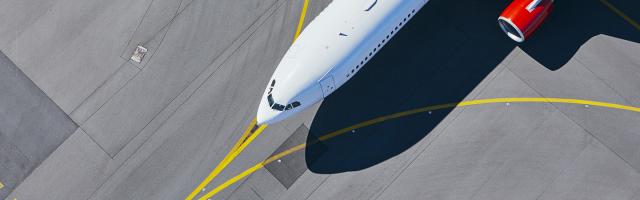 top view of aeroplane in the runway lane