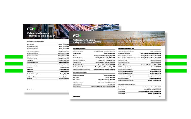 Two pages of the FCM NZ event calendar 