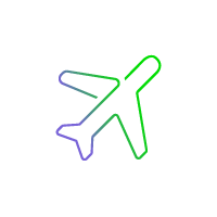 Airplane outline icon with green-to-blue gradient