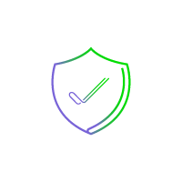 Outline of shield with centered check mark in blue-to-green gradient