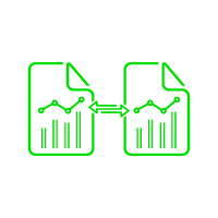 Green graphic of two data files with charts connected by arrow
