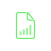 Green icon of a document with an ascending bar chart