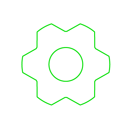 Neon green gear graphic on black background