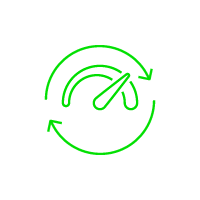Graphic of green speedometer gauge with circular arrows around it