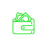 Green wallet icon with cash bills sticking out