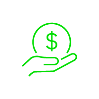 Green line graphic of a hand holding a dollar coin