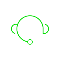 Icono de auriculares verdes con micrófono sobre fondo negro.