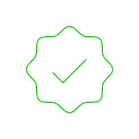 Green scalloped badge with check mark on black background