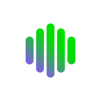 Graphic of vertical bars fading from purple to green, forming a wave shape.
