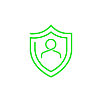 Green shield graphic enclosing a user silhouette