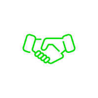 Green handshake icon on black background