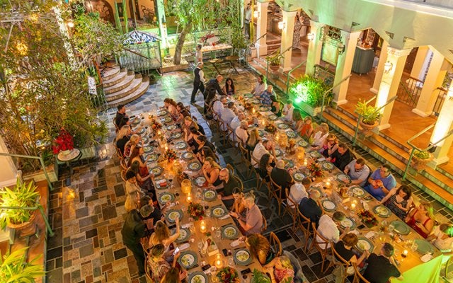 a birds-eye view of a gala dinner