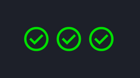 Three green checkmark icons inside circles on a dark background