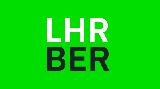 Graphic with LHR in white above BER in black on bright green background.
