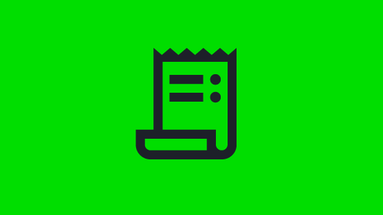 Black receipt icon on bright green background