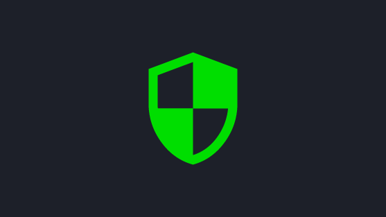 Two-tone green shield icon on dark gray background