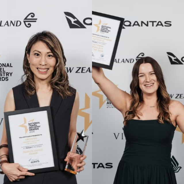Laccu Du and Ashleigh Jarvis celebrate their NTIA awards 